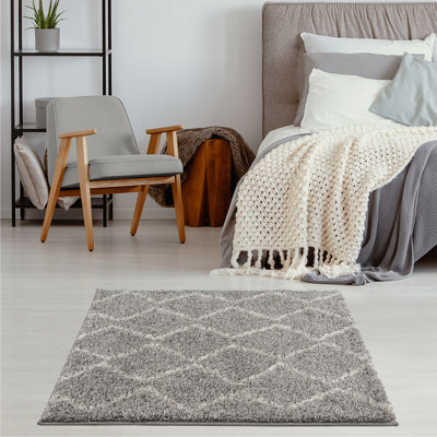 Moroccan Shaggy Grey Living Room Rug 810