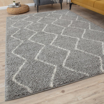 Moroccan Shaggy Grey Living Room Rug 810