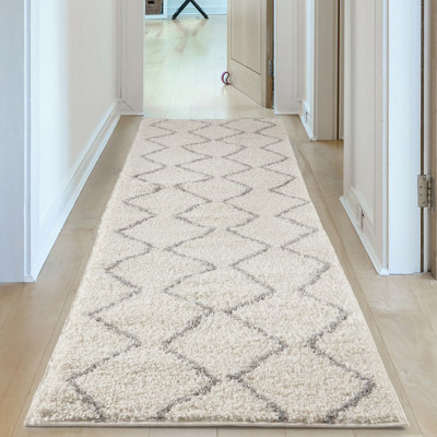 Moroccan Shaggy  Ivory Grey Living Room Rug 800