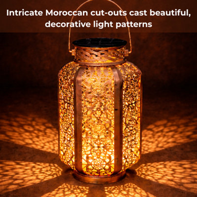 Moroccan Solar Lantern Outdoor Hanging Table Light, Metal Cut-Out ...