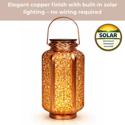 Moroccan Solar Lantern Outdoor Hanging Table Light, Metal Cut-Out ...