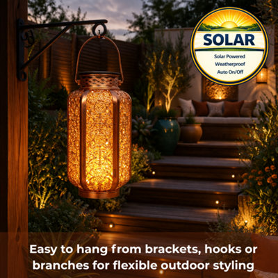 Moroccan Solar Lantern Outdoor Hanging Table Light, Metal Cut-Out ...