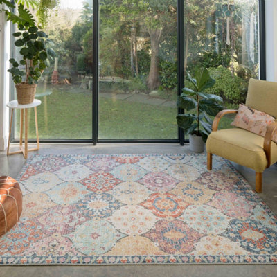 Moroccan Style Distressed Multicoloured Fireside Living Area Rug 160cm ...