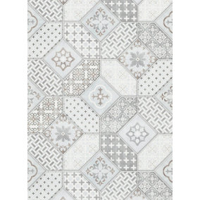 Moroccan tile design non-woven wallpaper neutral greys