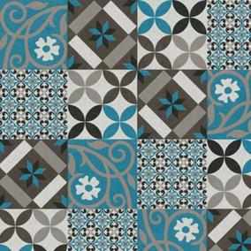 Moroccan Tile Effect Wallpaper AS Creation Blue Black Grey Mosaic Vinyl