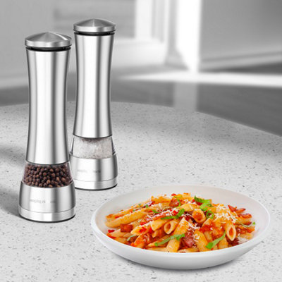 Ovente Electric Stainless Steel Tall Sea Salt and Pepper Grinder
