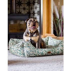 Morris & Co. Box Bed for Dogs, Willow Boughs Print, Reversible Plush Cushion, Thickly Padded, 55cm x 42cm, Small