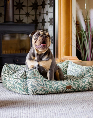 Morris & Co. Box Bed for Dogs, Willow Boughs Print, Reversible Plush Cushion, Thickly Padded, 80cm x 62cm, Large