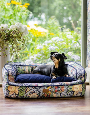 Morris & Co. Sofa Bed for Dogs, Navy Strawberry Thief Print, with Memory Foam for Extra Comfort, 88cm x 67cm, Large