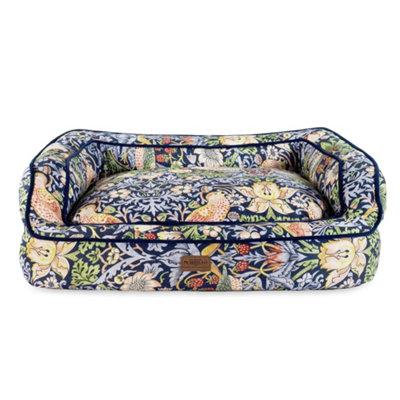 Morris & Co. Sofa Bed for Dogs, Navy Strawberry Thief Print, with