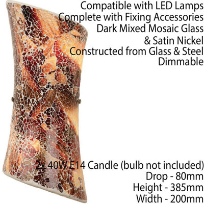 Mosaic Mirror Wall Light Red Brown Glaze Glass Shade Pretty Dimming