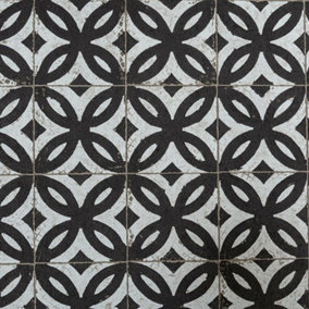 Mosaic Moroccan Tile Effect Vinyl Wallpaper Black off White Kitchen Bathroom