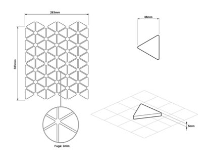 Mosaic sheet in ceramic on net 263mm x 303mm - Triangular Blanket
