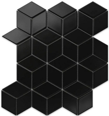 Mosaic sheet in ceramic on net 305mm x 265mm - Black Geometric Cubes
