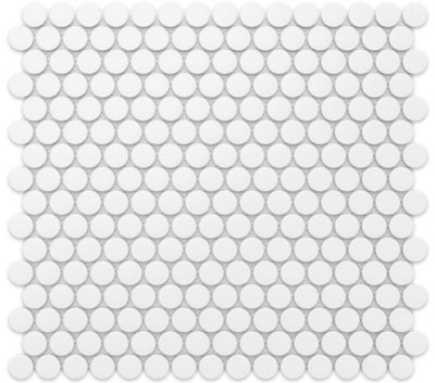 Mosaic sheet in ceramic on net 317mm x 293mm - Matt White Dot