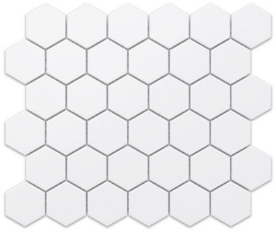 Mosaic sheet in ceramic on net 323mm x 277mm - White Hexagon