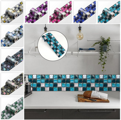 Mosaic Sticker Wall Tile Decal, Size Line, Skirting Strip, Peel and ...