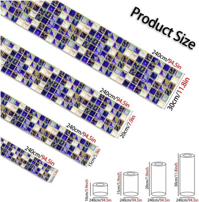 Mosaic Sticker Wall Tile Decal, Size Line, Skirting Strip, Peel and ...