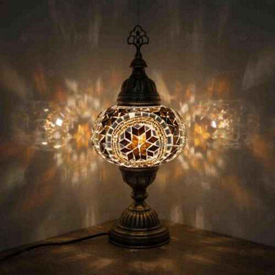 Mosaic Table Lamp Amber Glass Handmade Turkish Moroccan Desk Light
