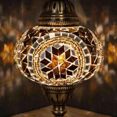 Mosaic Table Lamp Amber Glass Handmade Turkish Moroccan Desk Light