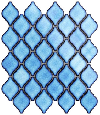 Mosaic tile sheet in ceramic on mesh 28.2 cm x 25.2 cm - Blue arabesque