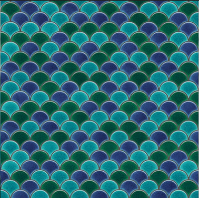 Mosaic tile sheet in ceramic on mesh 29cm x 28.5cm - Blue Wave