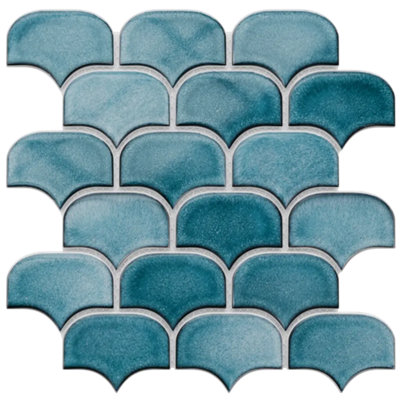 Mosaic tile sheet in ceramic on mesh 30.0 cm x 26.5 cm - Blue plum