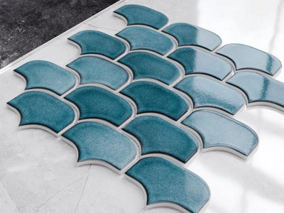 Mosaic tile sheet in ceramic on mesh 30.0 cm x 26.5 cm - Blue plum