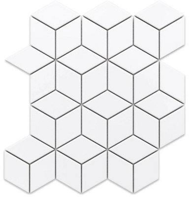 Mosaic tile sheet in ceramic on mesh - White Geometric Cubes