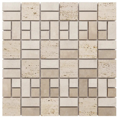 Mosaic tile sheet in stone on mesh 29.6cm x 29.6cm - Heart of stone
