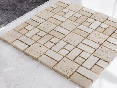 Mosaic tile sheet in stone on mesh 29.6cm x 29.6cm - Heart of stone