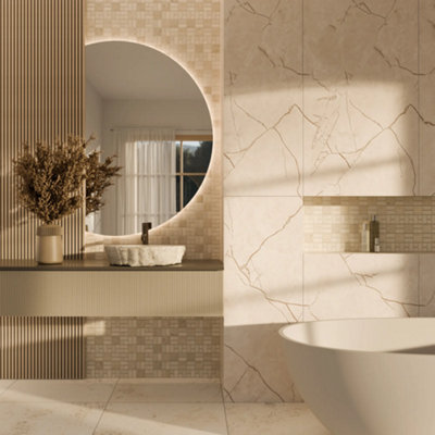 Mosaic tile sheet in stone on mesh 29.6cm x 29.6cm - Heart of stone