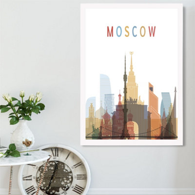 Moscow Colourful City Skyline Framed Print SIZE: A2 with White Frame