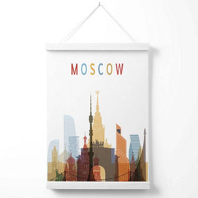 Moscow Colourful City Skyline Poster with Hanger / 33cm / White