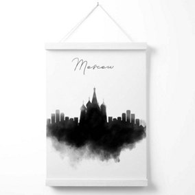 Moscow Watercolour Skyline City Poster with Hanger / 33cm / White