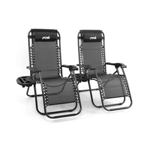 Mosii Sun Lounger Zero Gravity Reclining Chair Set of 2 Black with Cupholder and Headrest pillow