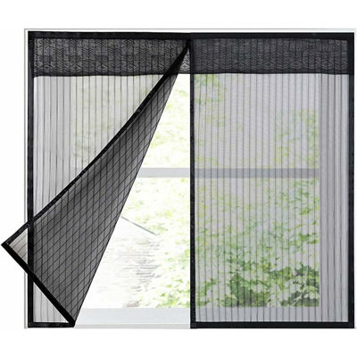 Risareyi Magnetic Window Screen - Self Closing Mosquito Net, 56x58 Inch, Black, Keeps Bugs Out