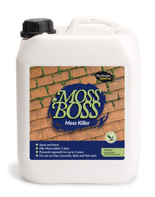 Moss Boss - 4 Litre - Clay or Concrete roofs, flat roofs, driveways, pathways, coverage up to 80 SQM