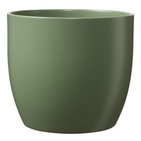 Moss Green Ceramic Indoor Plant Pot. No Drainage Holes. H13 x W14 cm