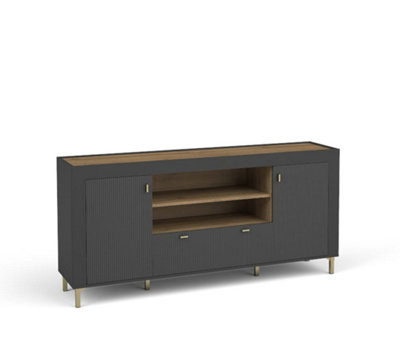 Mossa Chic Sideboard Cabinet in Black & Oak - W1370mm x H840mm x D400mm