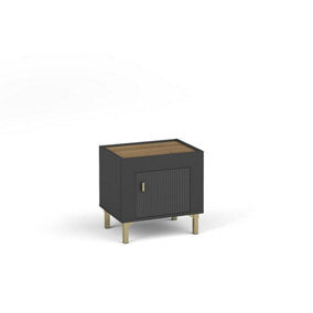 Mossa Compact Bedside Table in Black & Oak - W480mm x H470mm x D360mm