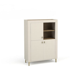 Mossa Contemporary Highboard Cabinet in Cashmere & Oak - W970mm x H1360mm x D400mm