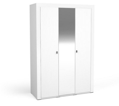 Mossa Contemporary Hinged Mirrored Wardrobe in White - W1370mm x H2060mm x D560mm