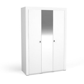 Mossa Contemporary Hinged Mirrored Wardrobe in White - W1370mm x H2060mm x D560mm