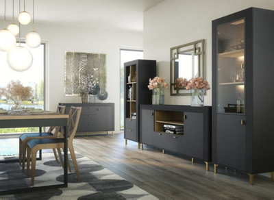 Mossa Contemporary Tall Display Cabinet in Black Oak W600mm x H1940mm x D400mm