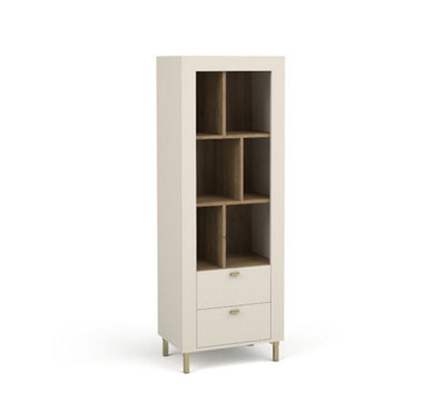 Mossa Elegant Bookcase in Cashmere & Oak - W600mm x H1690mm x D400mm