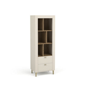 Mossa Elegant Bookcase in Cashmere & Oak - W600mm x H1690mm x D400mm