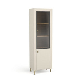 Mossa Elegant Tall Display Cabinet in Cashmere & Oak - W600mm x H1940mm x D400mm