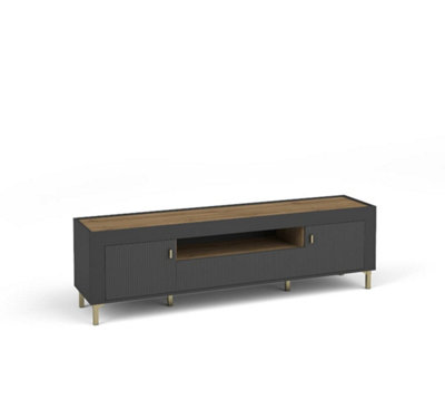 Mossa Elegant TV Cabinet in Black & Oak - W1770mm x H520mm x D400mm