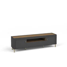 Mossa Elegant TV Cabinet in Black & Oak - W1770mm x H520mm x D400mm